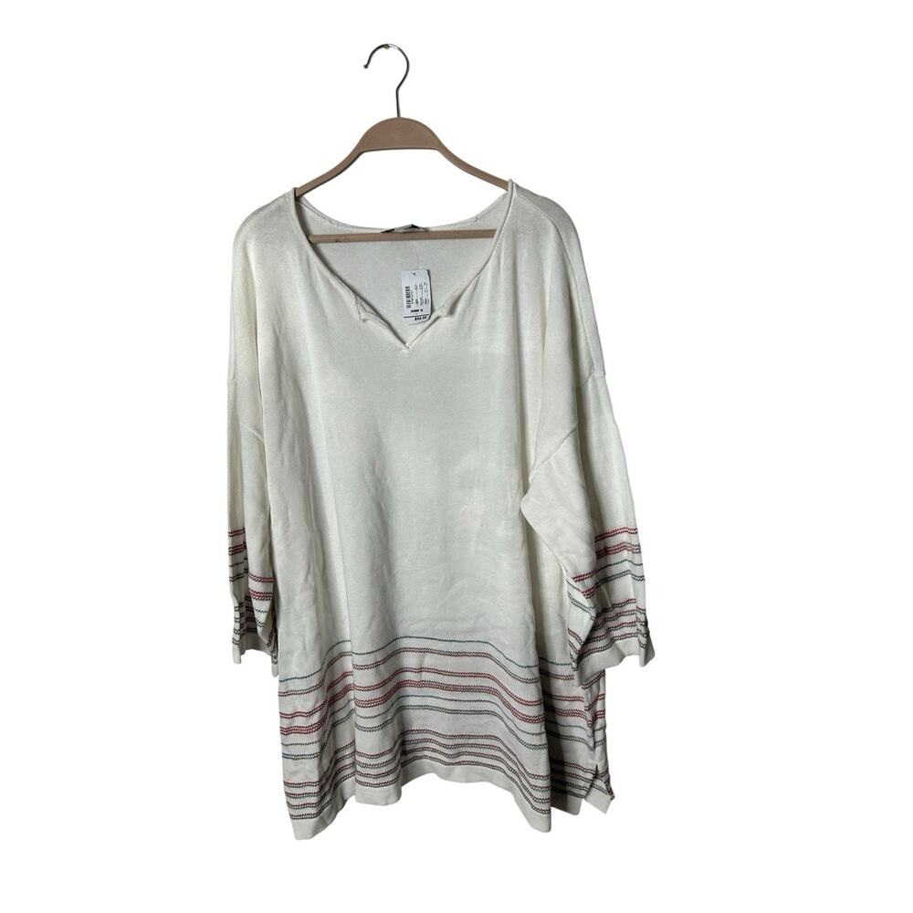Christopher Banks Size 3X womens white and stried 3/4 sleeve sweater‎ New